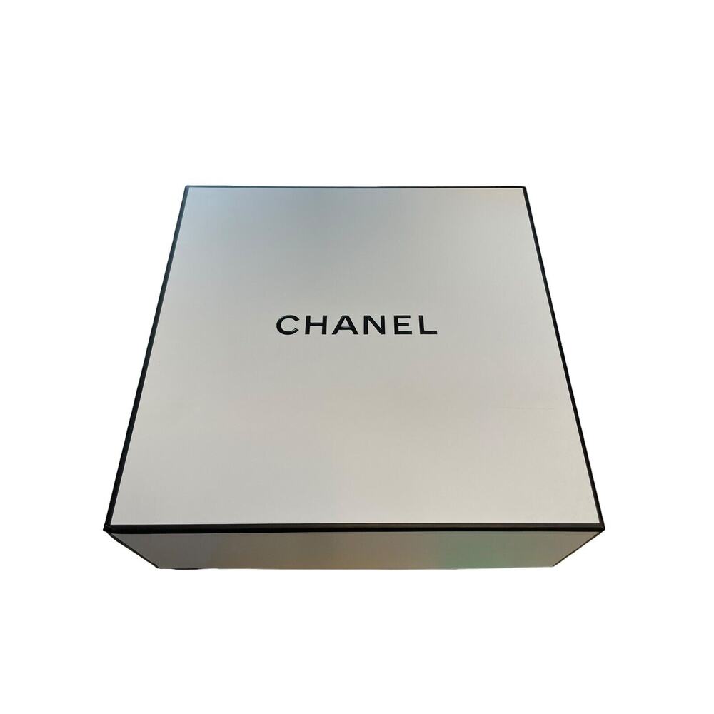 Chanel Gift Box‎ Storage Square 8.5” x 8.5” x 3.5” White Black Logo Cardboard